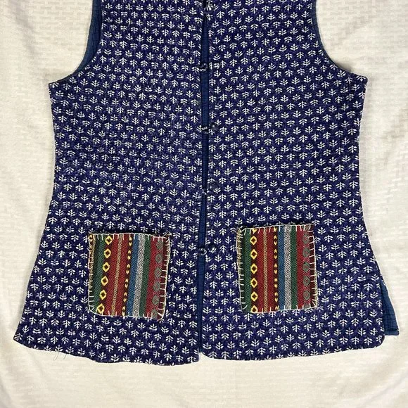 Upcycled Vintage Hippie/Boho Asian Inspired Reversible Quilted Vest Cotton M - Picture 2 of 9